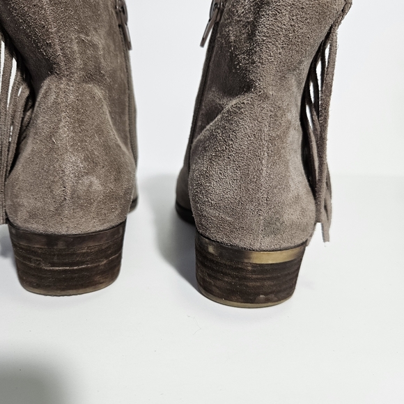 Lucky Brand Taupe Gray Suede Fringe Beeliner Booties - Picture 6 of 10